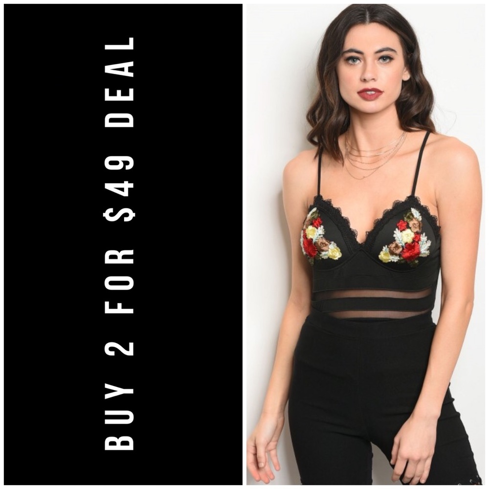 LAST1️⃣//BODYSUIT BLACK EMBROIDERED FLORAL